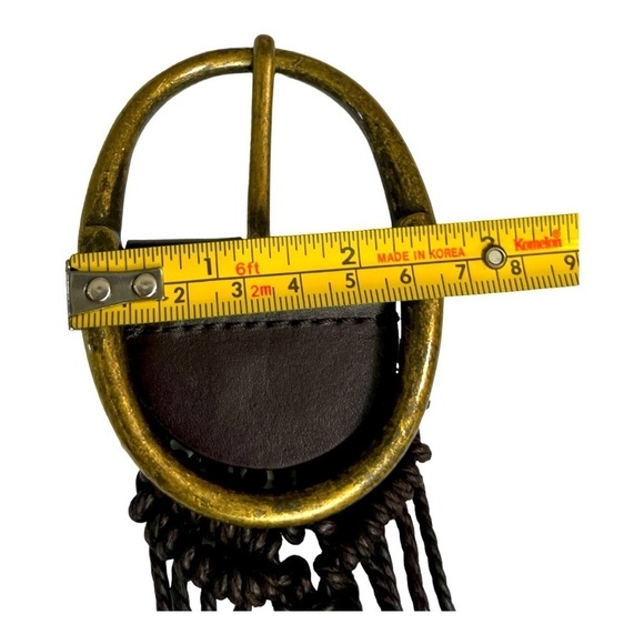 Vtg Hippie Macrame Belt Adjustable Brown Leather Brass Buckle Boho - Picture 8 of 12